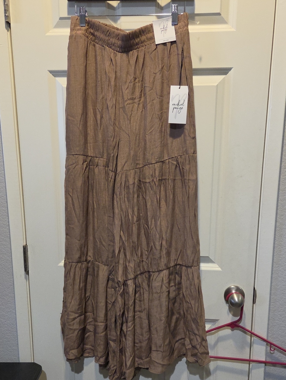 Rachel Paige Boho Tiered Maxi Skirt in Taupe